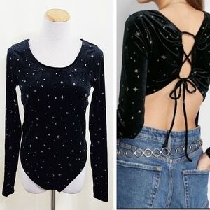 Wild Fable black velvet bodysuit with stars and moons size small